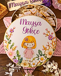 Çiçek ve Kız Temalı İsimli Bebek Çikolatası